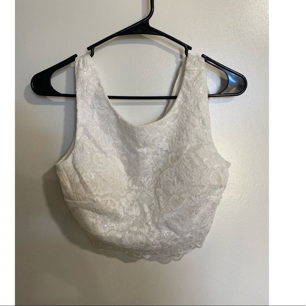 4 for $12 White lace sequin crop top